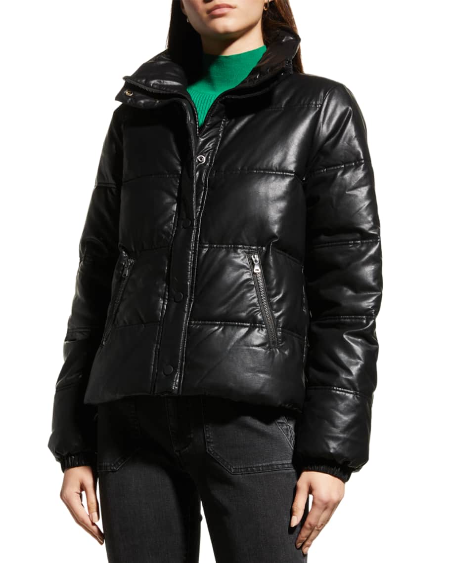 PAIGE Alpine High-Neck Vegan Leather Puffer Jacket | Neiman Marcus