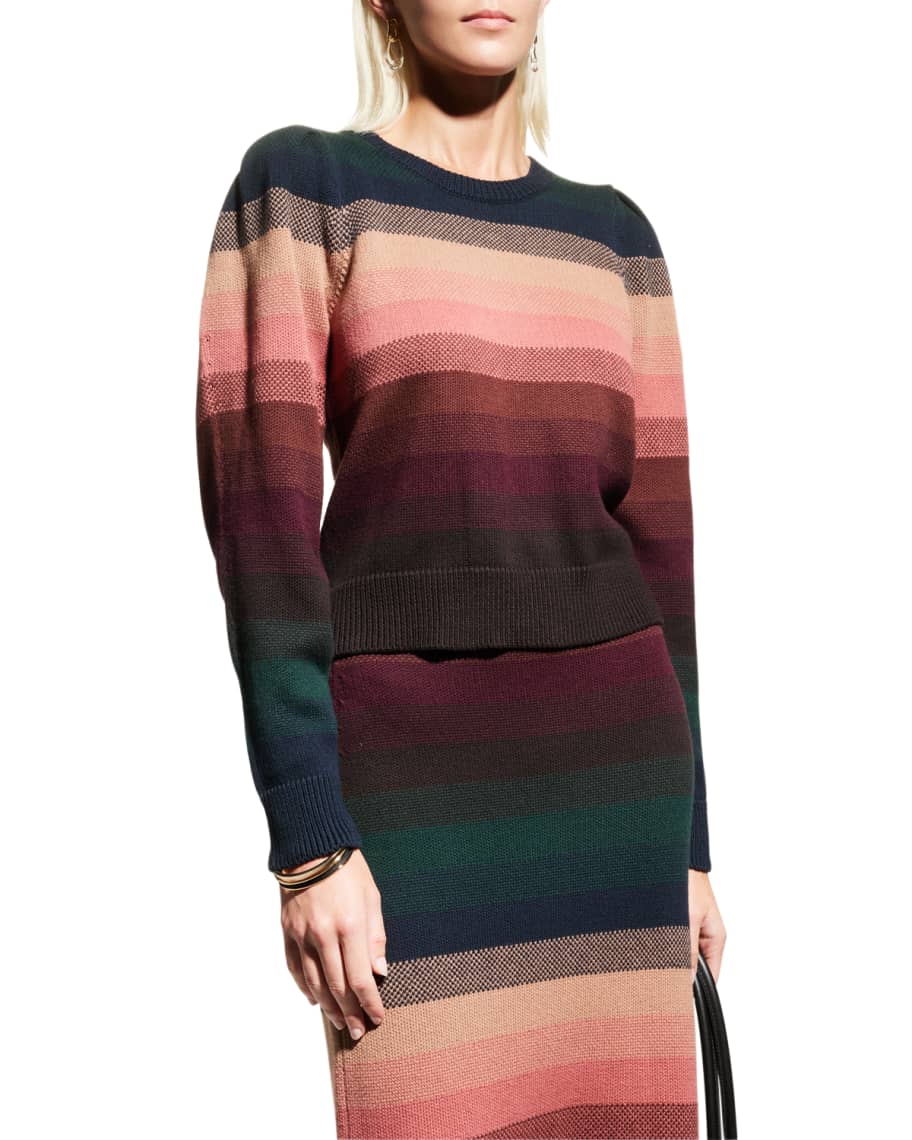 PAIGE Callisto Cashmere Striped Puff-Sleeve Sweater | Neiman Marcus