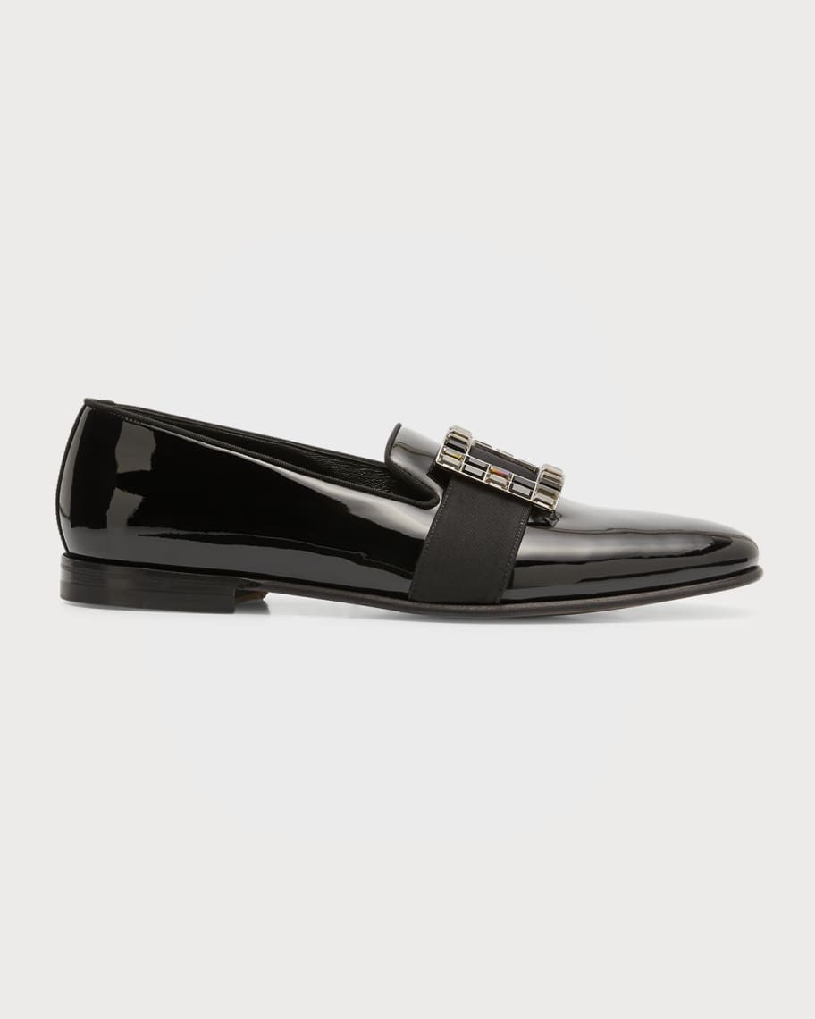 Manolo Blahnik Men's Eaton Crystal Buckle Patent Leather Loafers ...