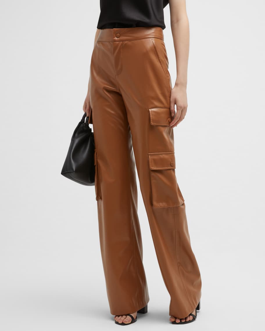 Khaki Leather Zara Leather Cargo Pants Zara 100% Authentic Leather