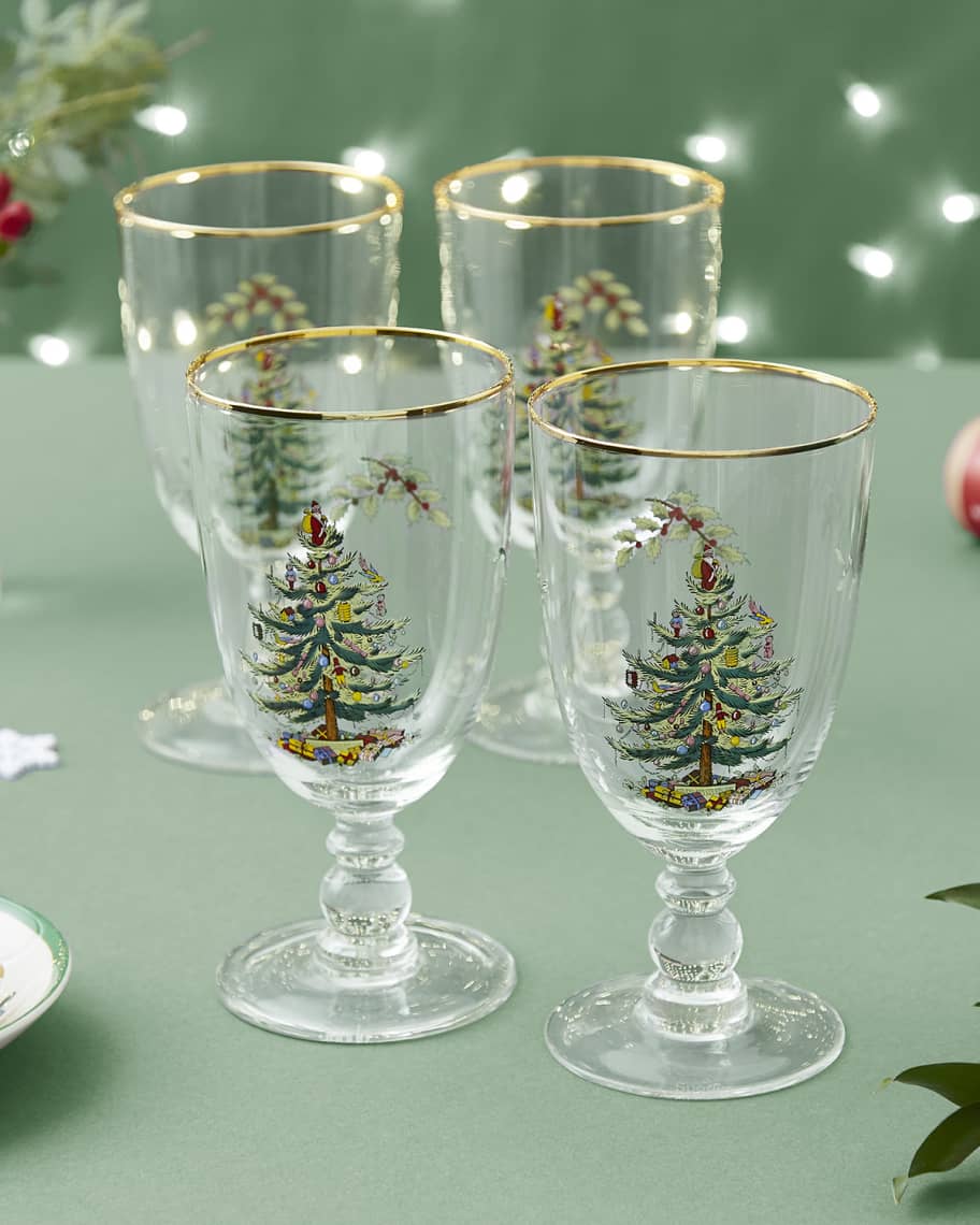 Christmas Tree (Green Or Red Trim) Glassware Champagne Flute by