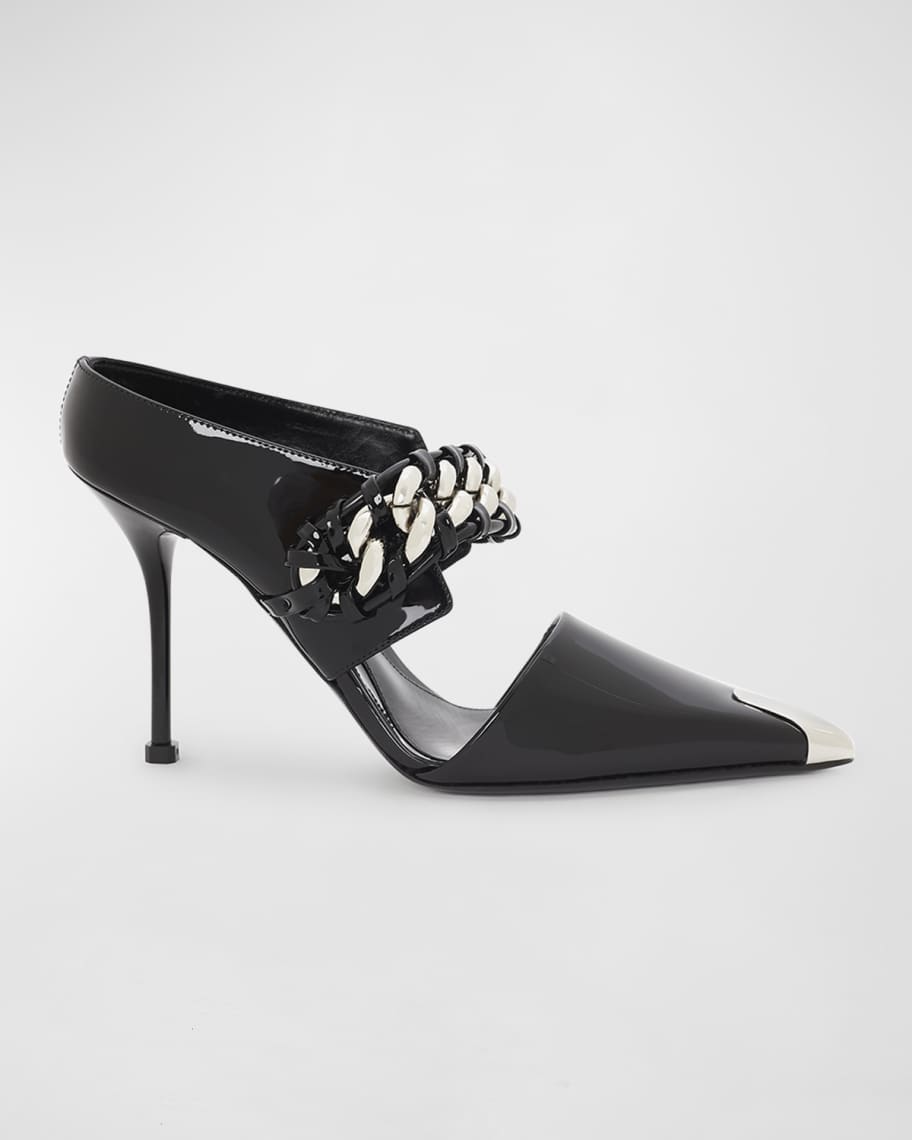 Punk Patent Chain Mule Pumps