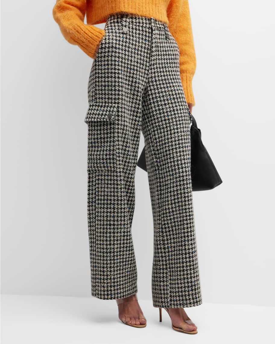 Rotate Birger Christensen Straight-Leg Houndstooth Pants | Neiman