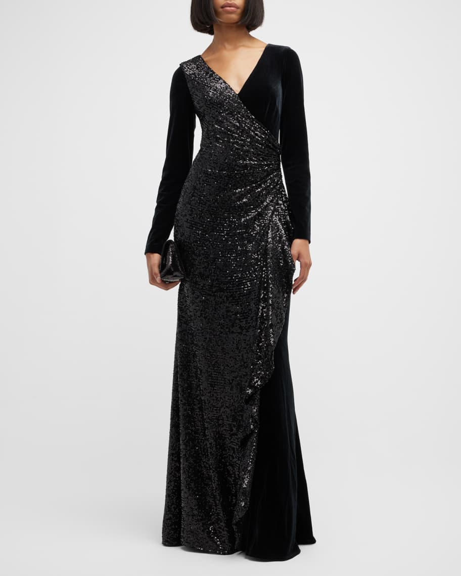 Rickie Freeman for Teri Jon Draped Sequin Velvet Gown | Neiman Marcus