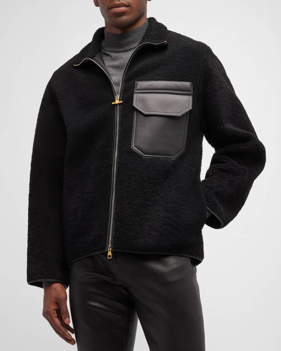 ジャケット・アウター Dunhill dunhill Men's Leather-Pocket Shearling Full-Zip Jacket | Neiman Marcus