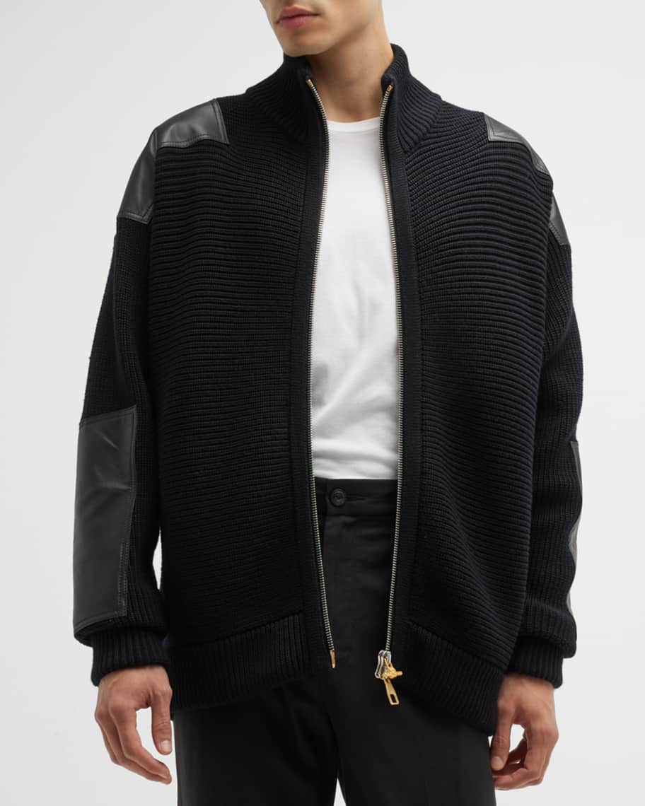 dunhill Men's Ribbed Wool FullZip Sweater Neiman Marcus