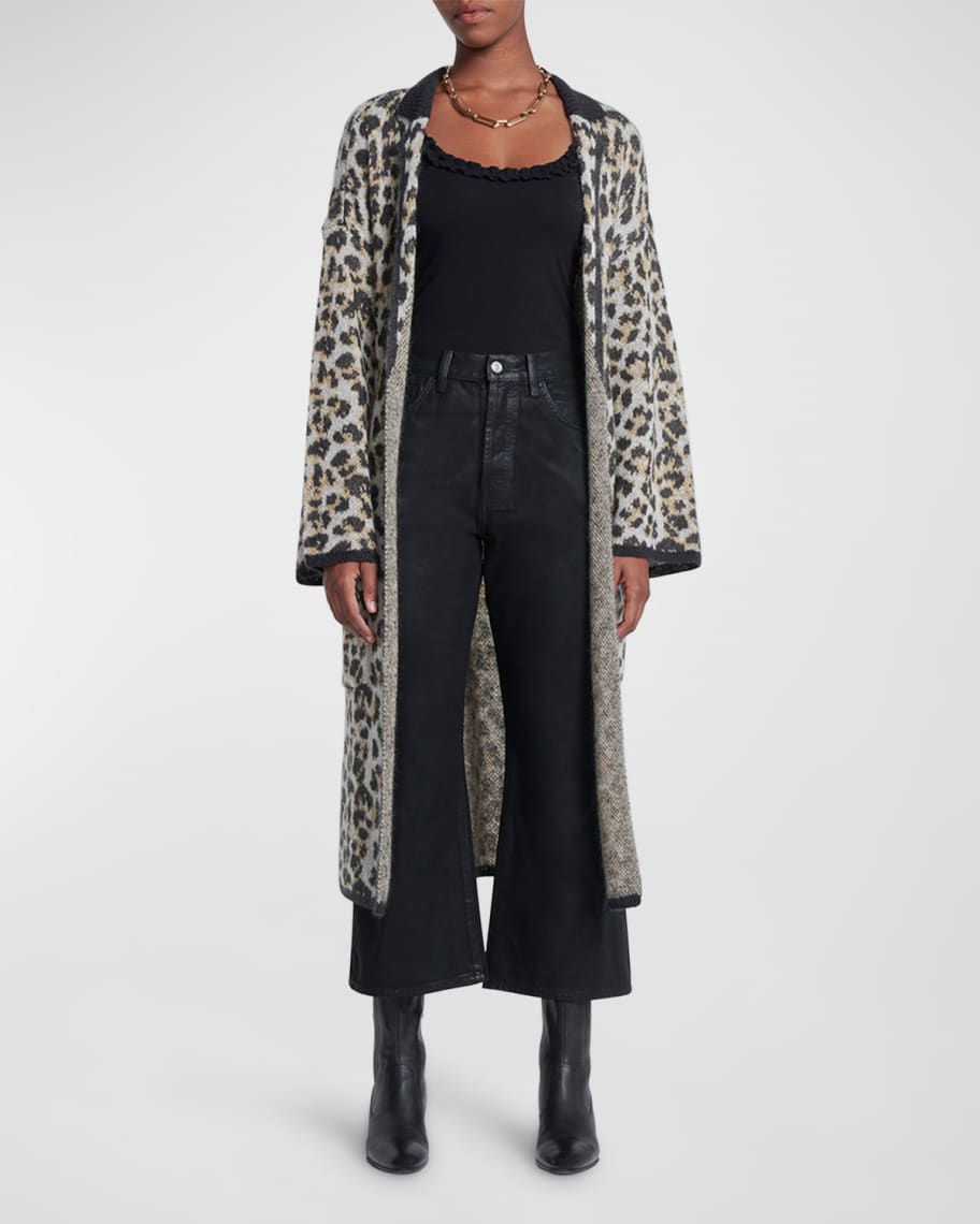 7 for all mankind Long Open-Front Leopard Cardigan | Neiman Marcus
