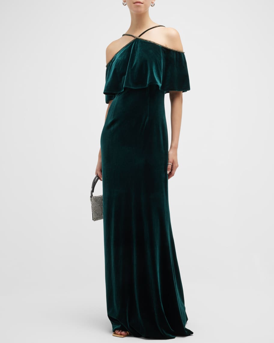 Aidan mattox cold shoulder beaded gown sale