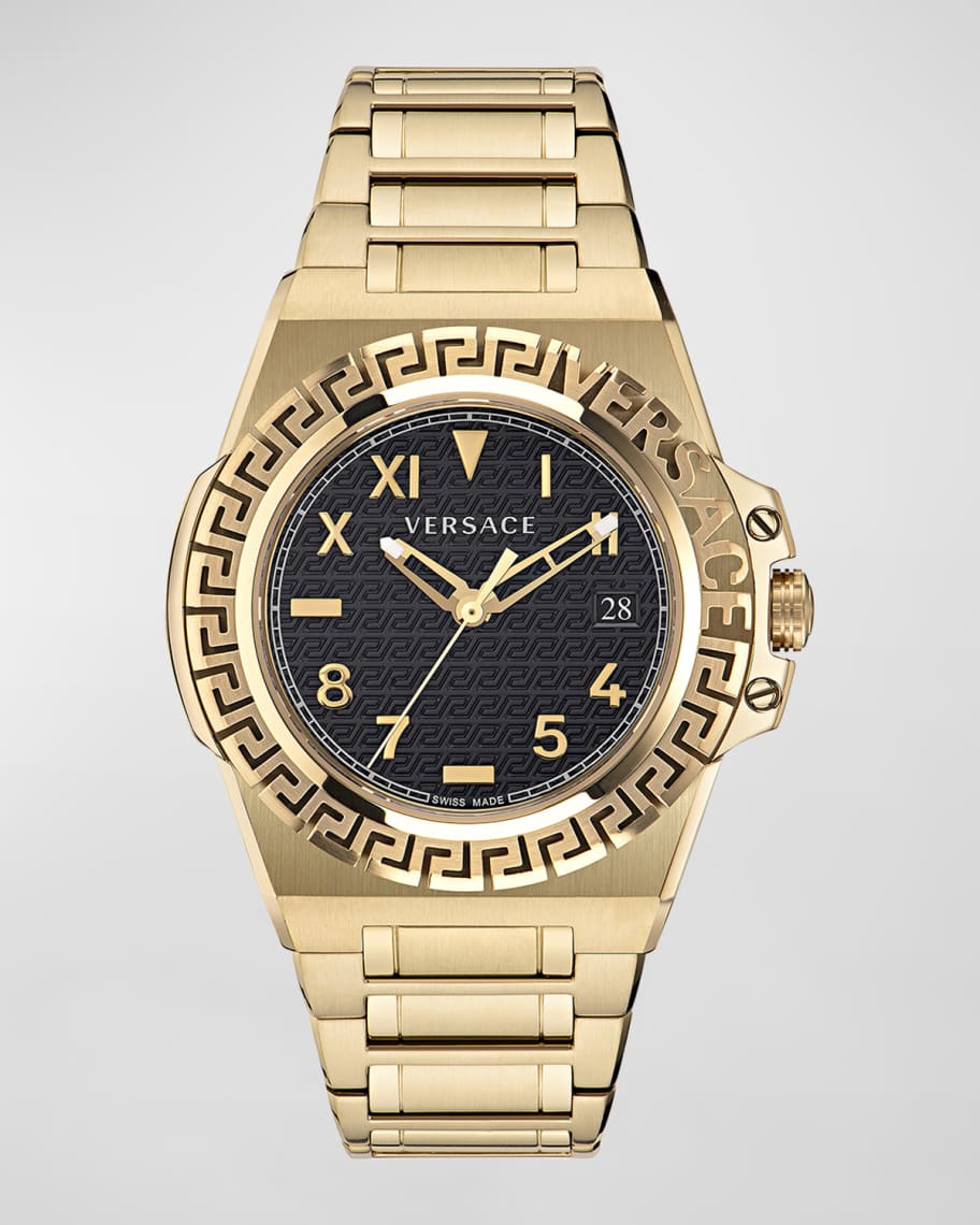 Versace Men's Greca Reaction IP Yellow Gold Watch, 44mm | Neiman Marcus