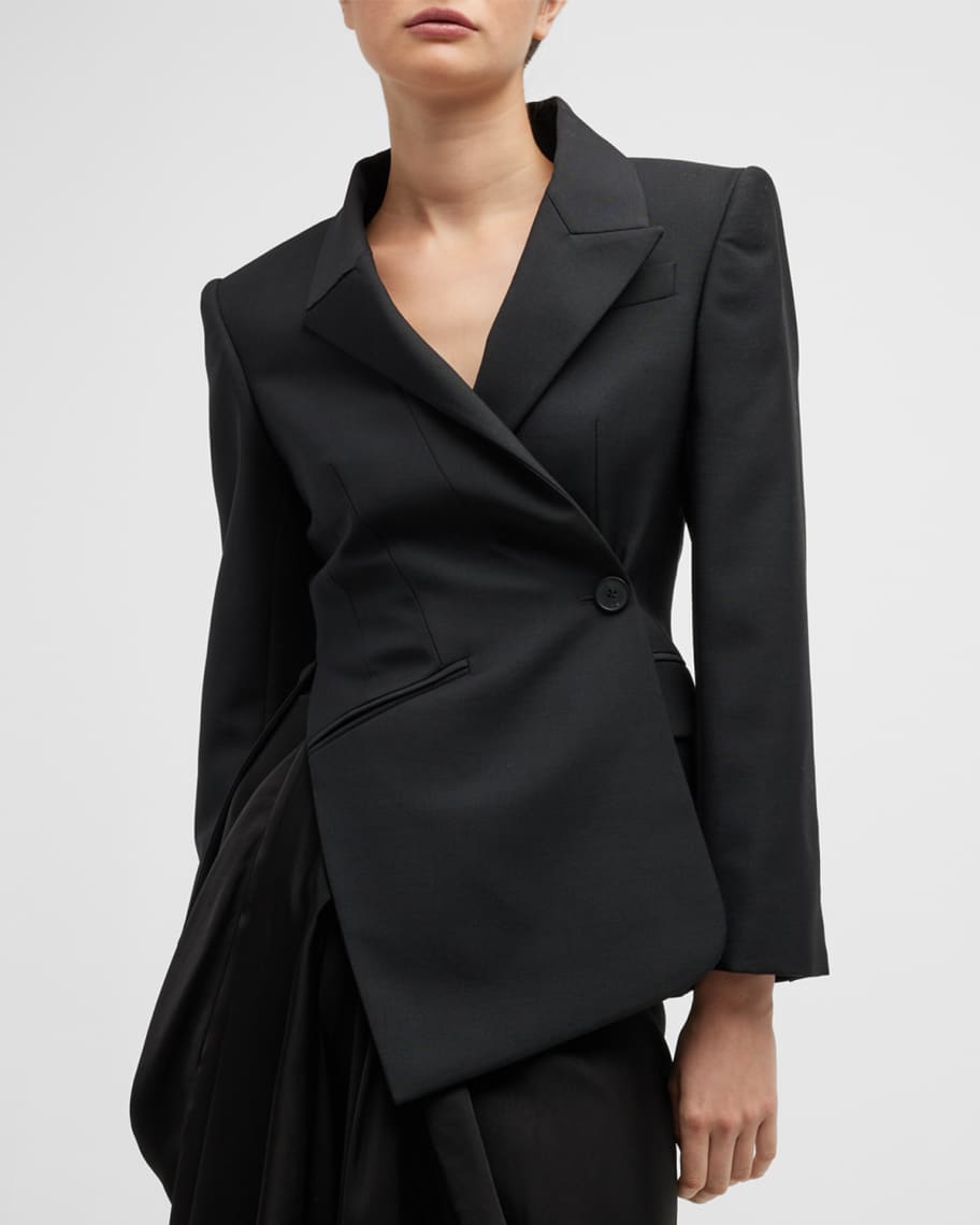 Alexander McQueen Wool Asymmetric Blazer Jacket | Neiman Marcus