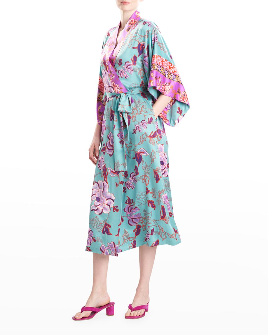Natori Ume Floral-Print Long Satin Robe | Neiman Marcus