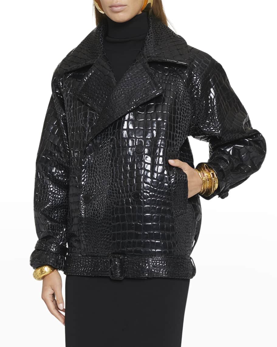 Saint Laurent Crocodile Embossed Vegan Leather Moto Jacket