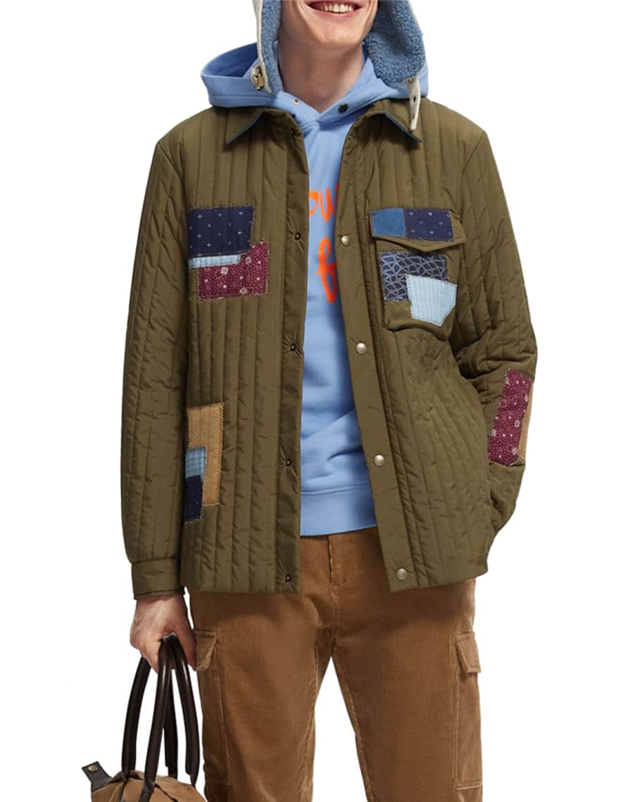 Scotch & Soda Men's Quilted Jacket w/ Repair Patches | Neiman Marcus