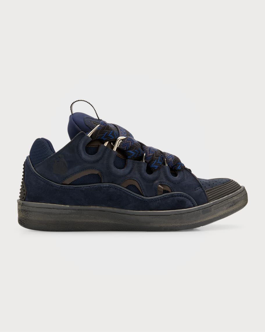 Lanvin Men's Curb Herringbone-Lace Leather Low-Top Sneakers | Neiman Marcus