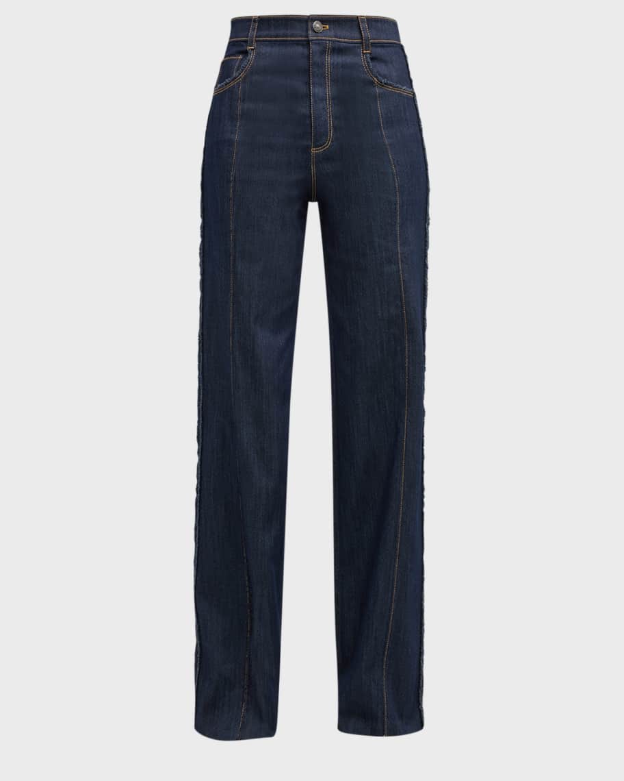 Cinq a Sept Francine Topstitched High-Rise Straight-Leg Pants