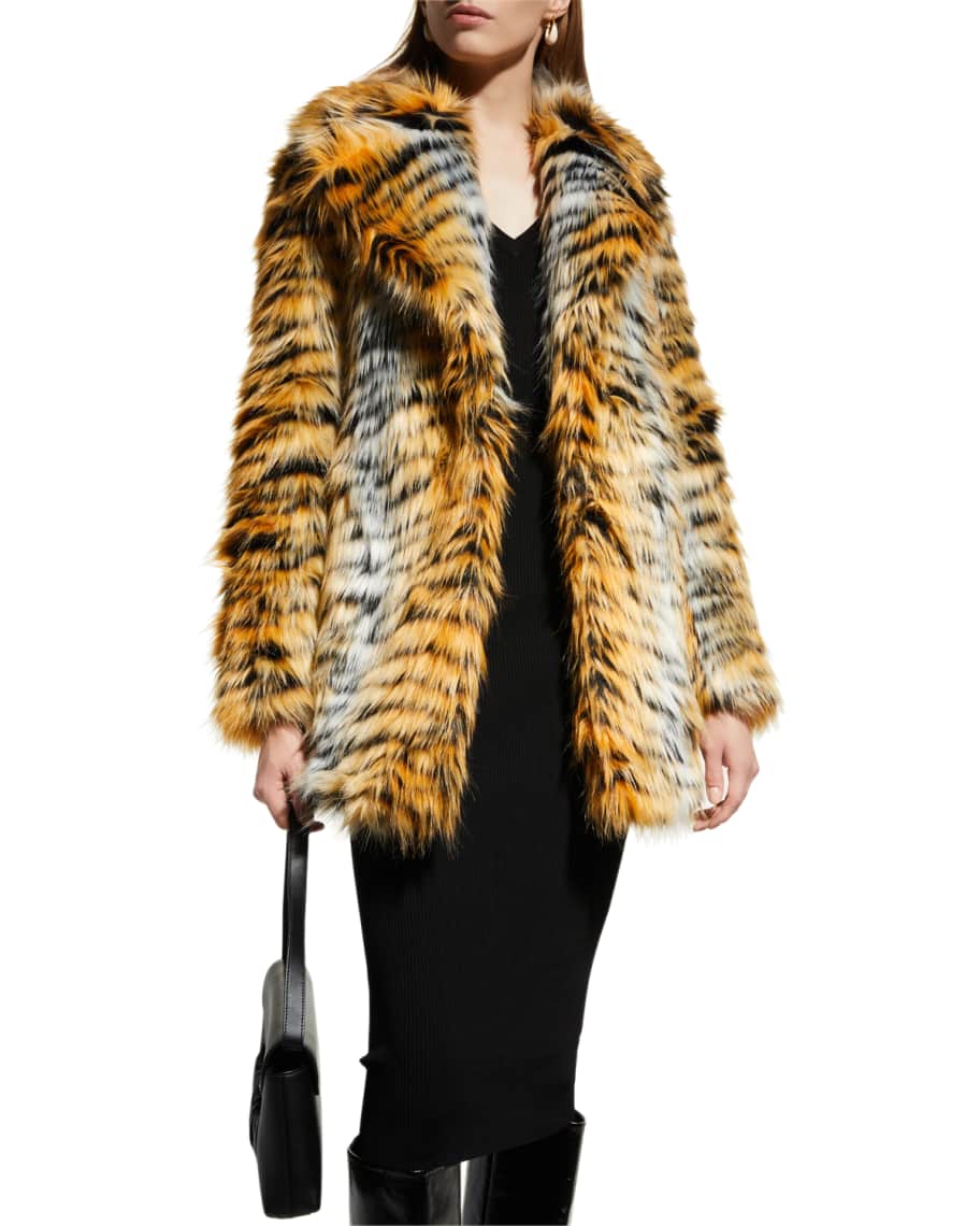 MICHAEL Michael Kors Glam Tiger Faux-Fur Coat | Neiman Marcus