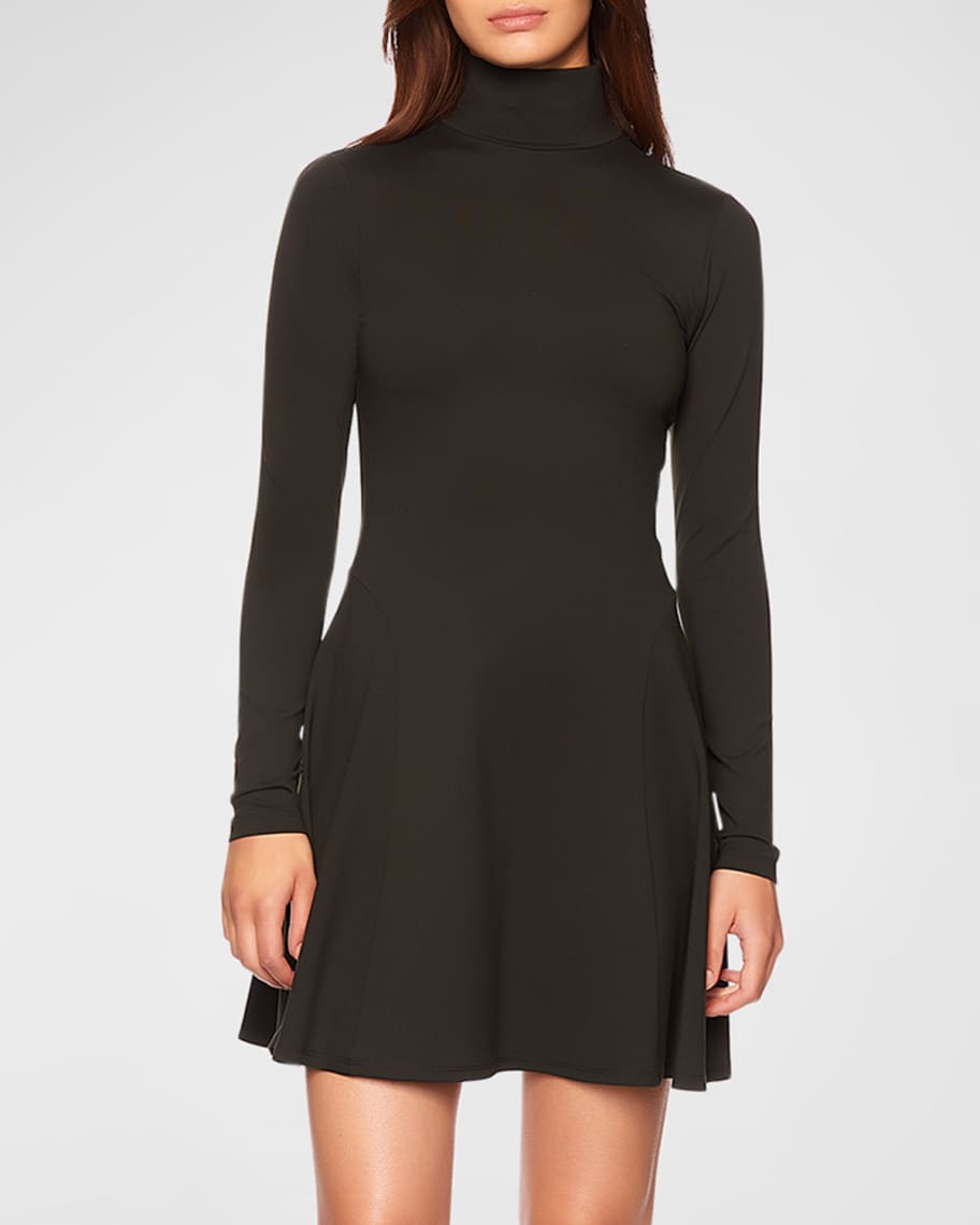 Susana Monaco Mock-Neck Long-Sleeve Flare Mini Dress | Neiman Marcus