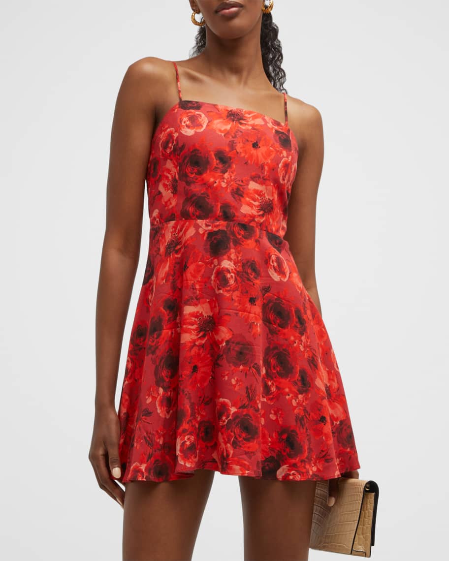 Alice Olivia Glinda Floral-Printed Spaghetti-Strap Mini Dress Neiman  Marcus