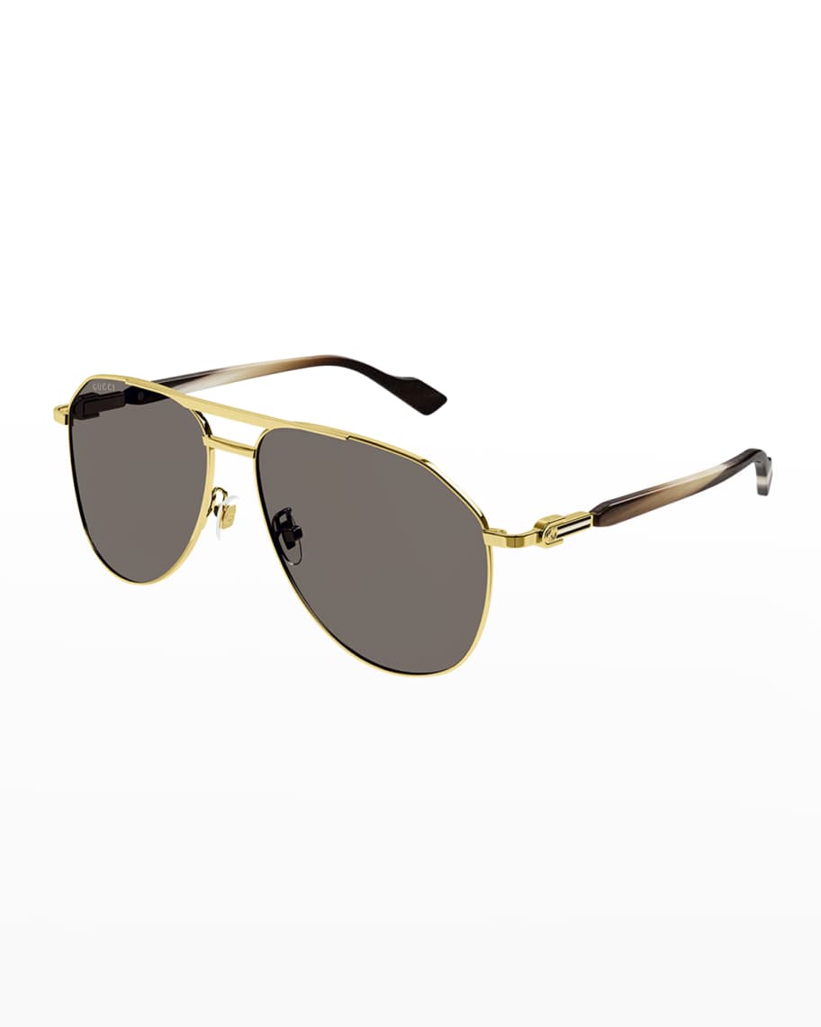 Gucci Men's Metal Double-Bridge Oval Aviator Sunglasses | Neiman Marcus