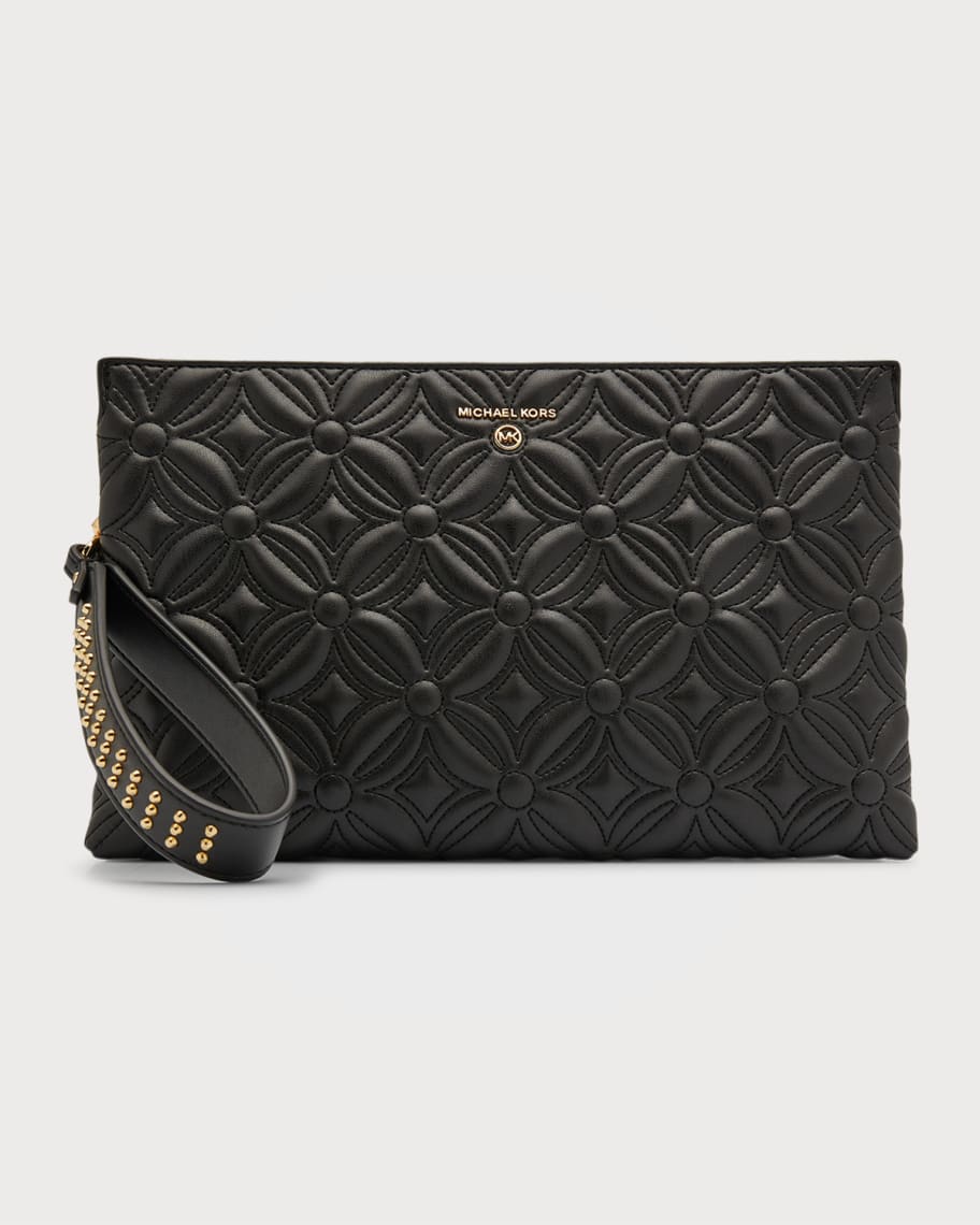 Michael Kors Grey Quilted Leather Extra Large Jet Set Pouch