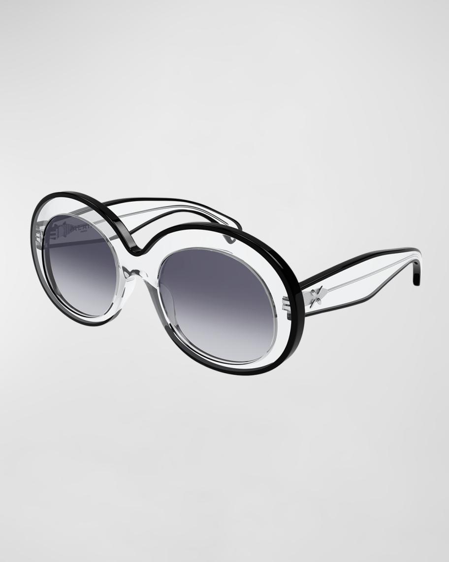 ALAIA Clear Contrasting Round Acetate Sunglasses | Neiman Marcus display picture 1