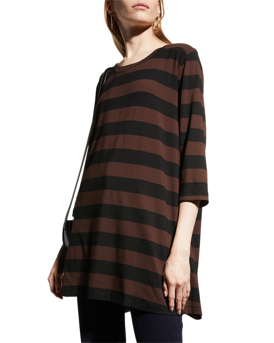 Tickled Teal Women's Striped Tunic Blouse - 3/4 Sleeve Black & White Top