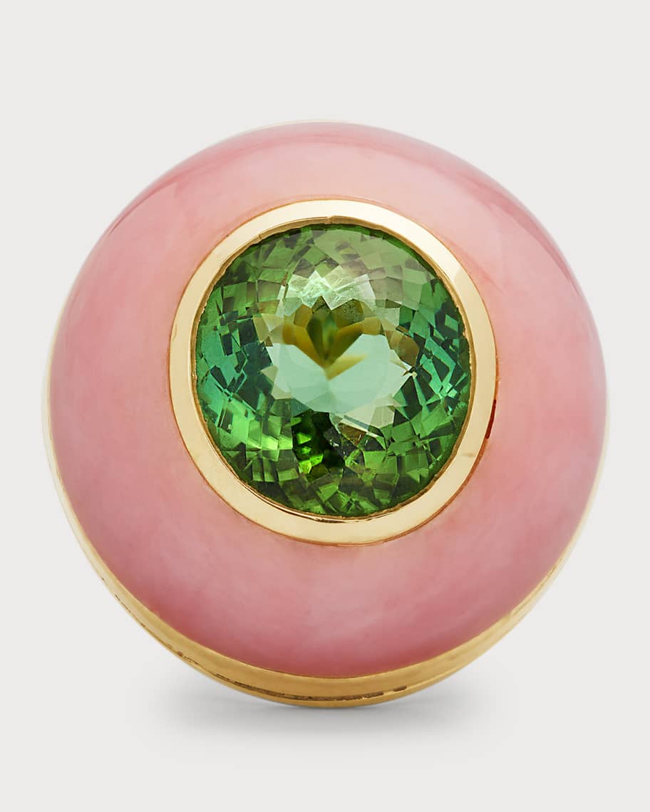 Retrouvai Lolli Green Tourmaline and Pink Opal Ring, Size 6.5