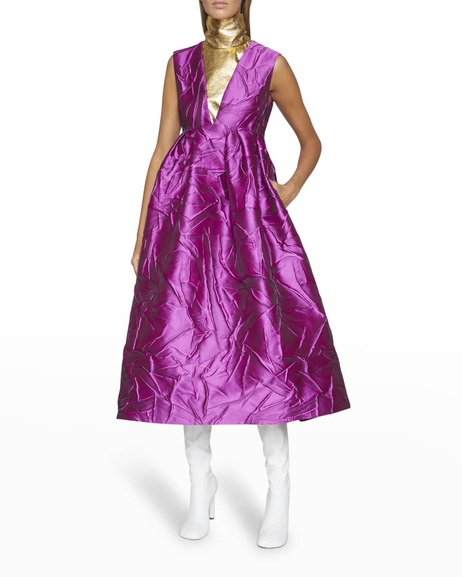Dries Van Noten Doni Deep V Midi Dress | Neiman Marcus