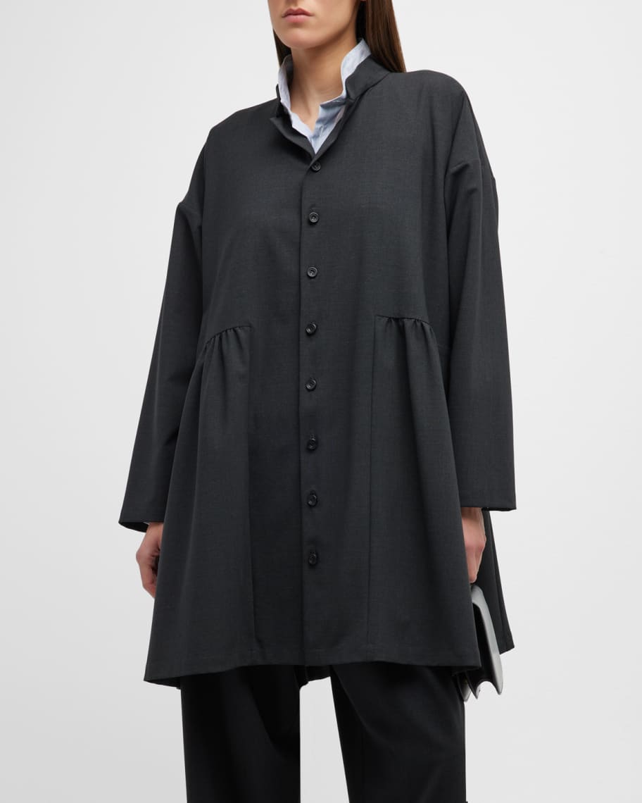 Eskandar A-line Mandarin Jacket With Pleated Panels (Long Plus