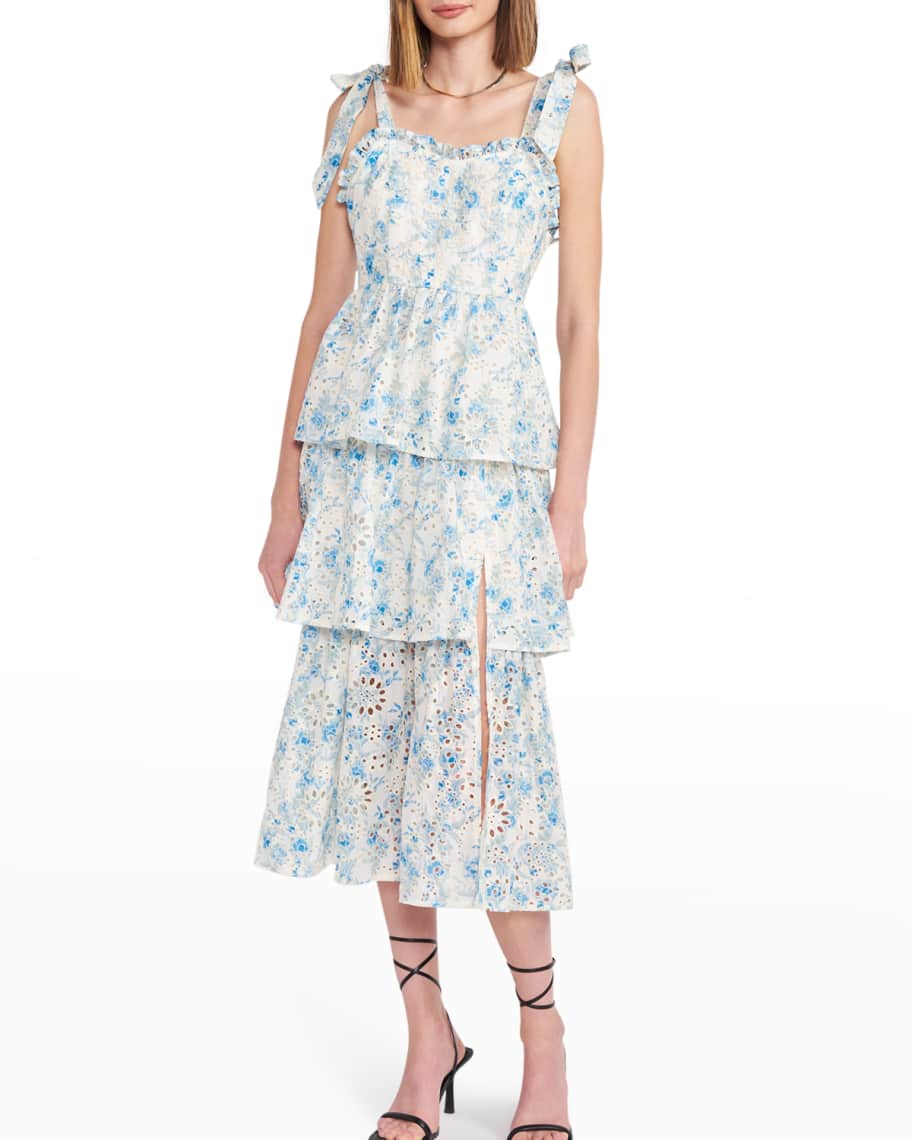 EN SAISON Claire Tiered Embroidered Eyelet Midi Dress | Neiman Marcus