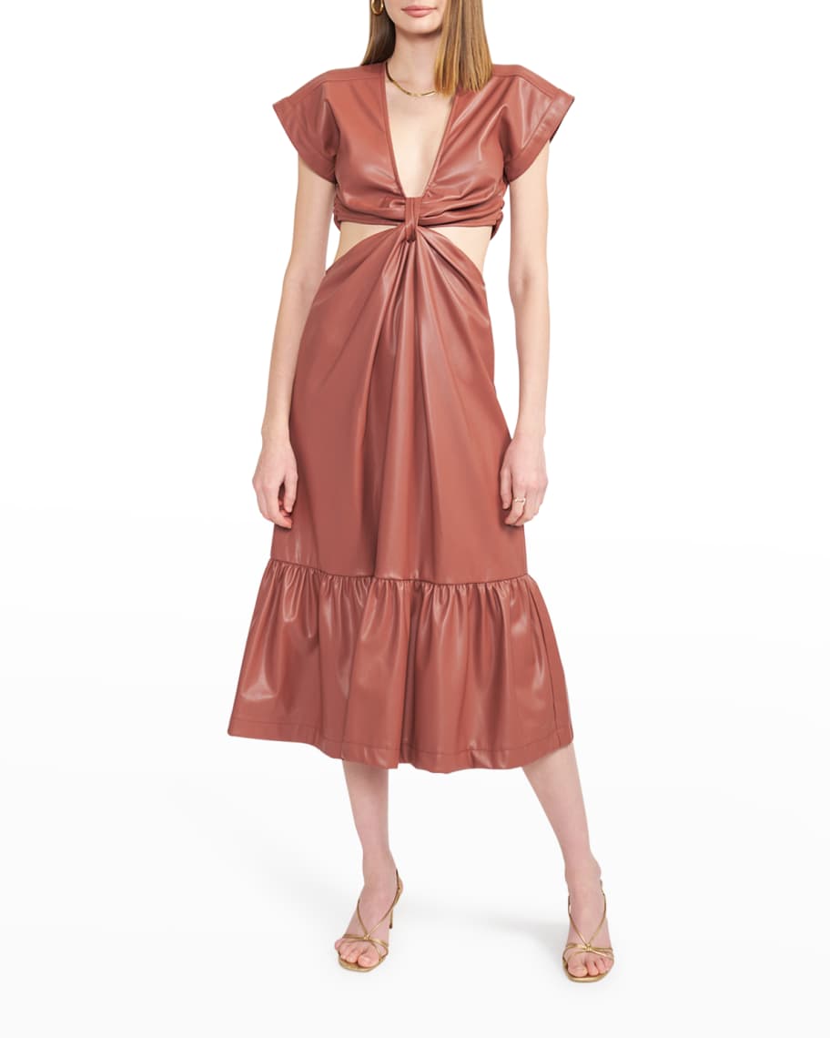 EN SAISON Lana Cutout Vegan Leather Midi Dress | Neiman Marcus