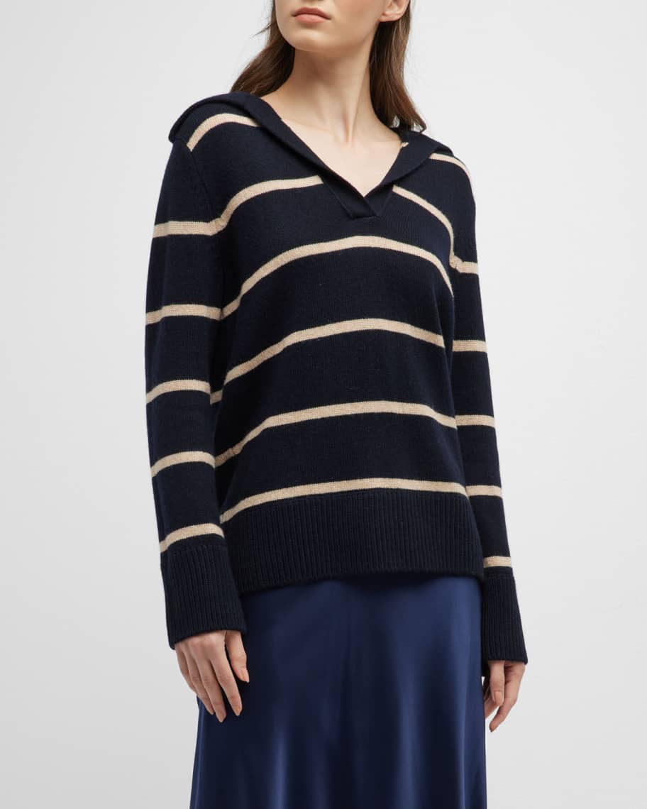 Vince JohnnyCollar Stripe WoolCashmere Sweater Neiman Marcus