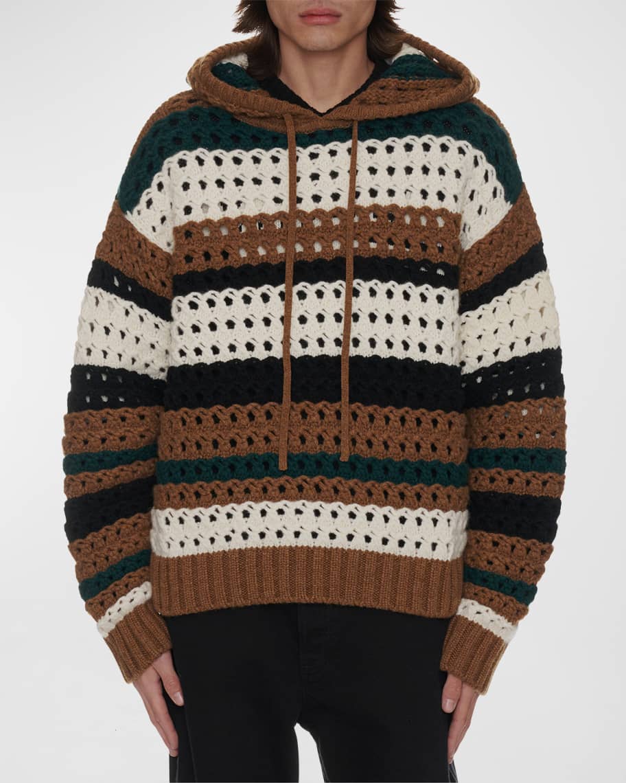 NAHMIAS Men's Striped Crochet Pullover Hoodie Neiman Marcus