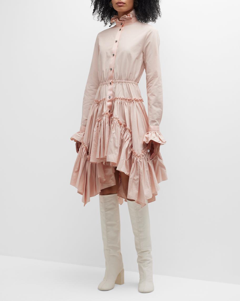 UNTTLD Anais Tiered Ruffle Fit-&-Flare Shirtdress | Neiman Marcus