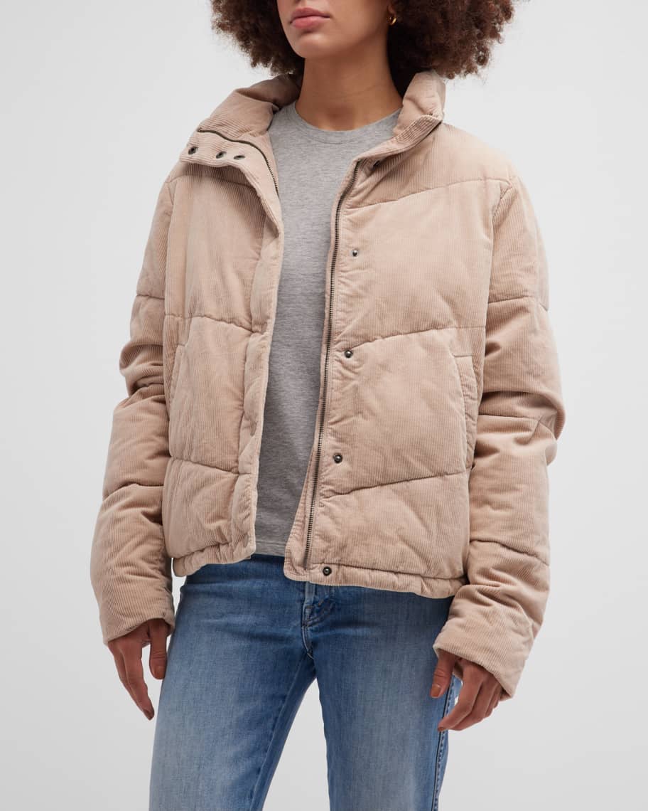 Premium Cord Zip Through Puffer Jacket