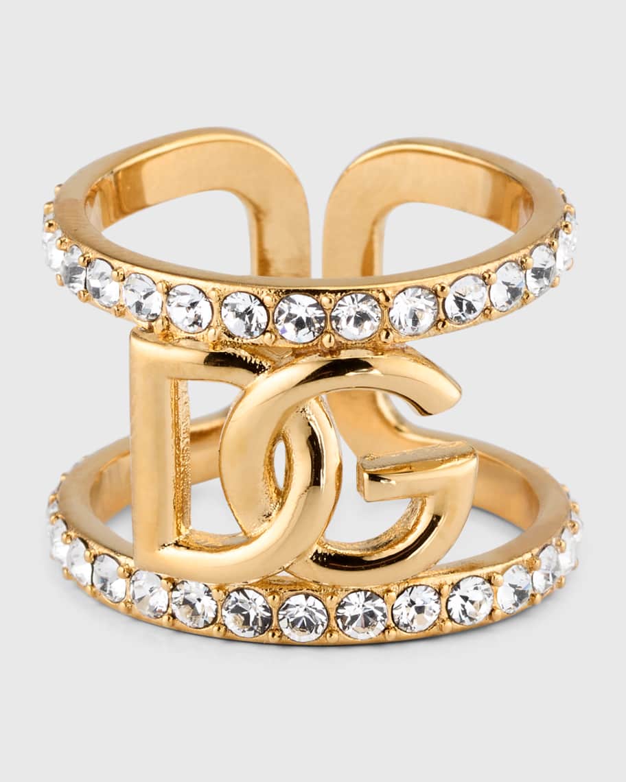 Dolce&Gabbana Bijoux Crystal Logo Ring, Gold, Women's, M, Rings