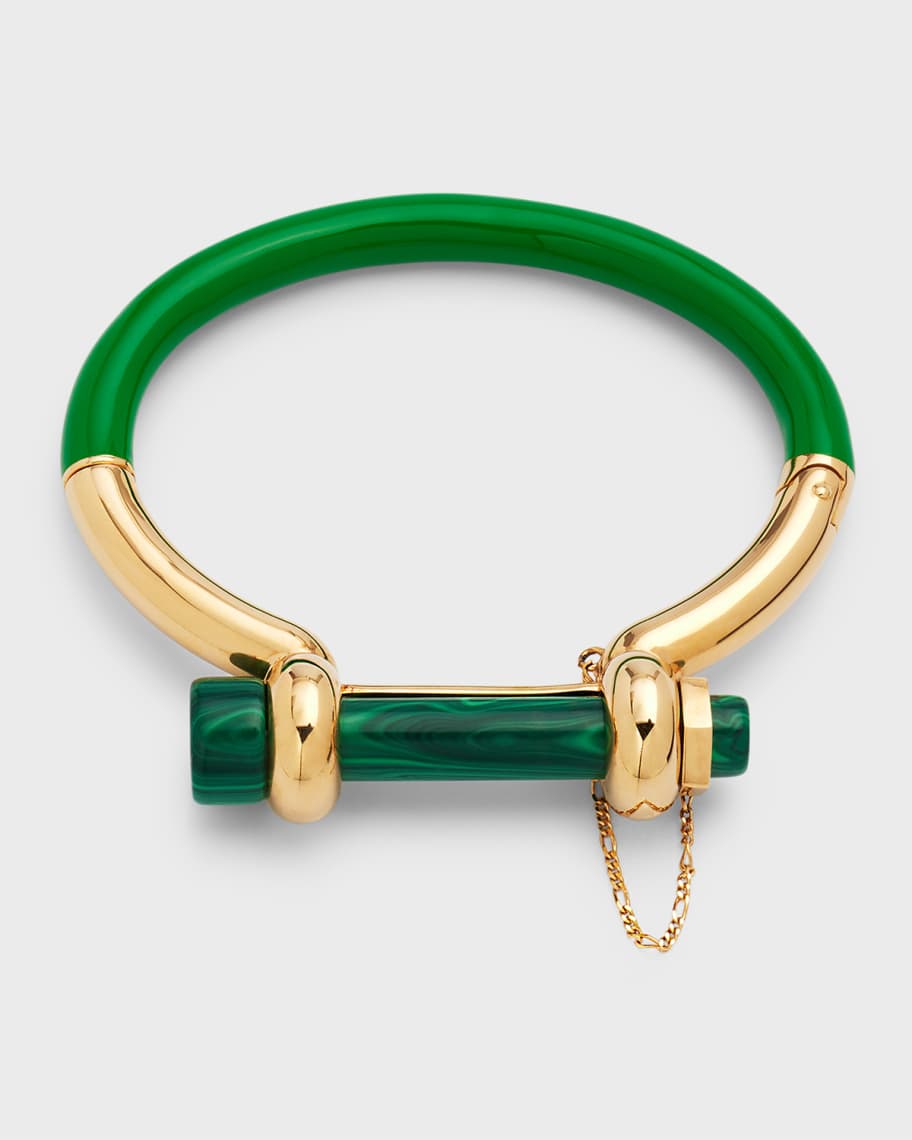 Bottega Veneta Palm Green and Gold Plated Bolt Bracelet