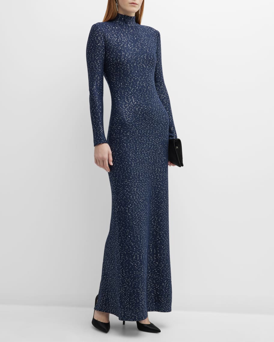 St. John Turtleneck Paillette Knit Column Gown | Neiman Marcus