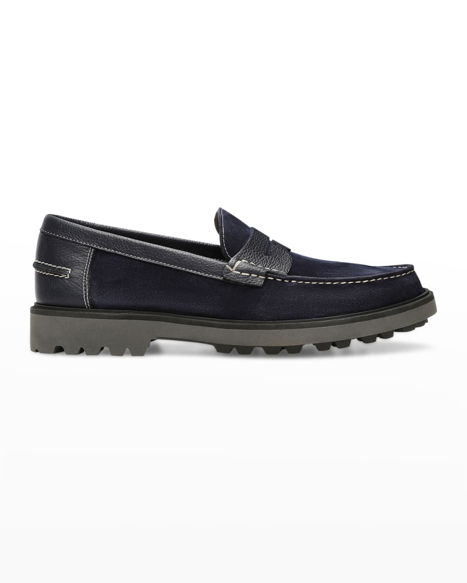 Jimmy Men's Brown Suede Penny Loafers With Diamond Cutout Strap Premium Italian Calf Leather