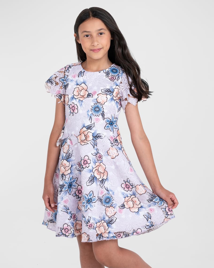 Zoe Girl's Falling For You Floral W/ Lace Dress, Size 7-16 | Neiman Marcus