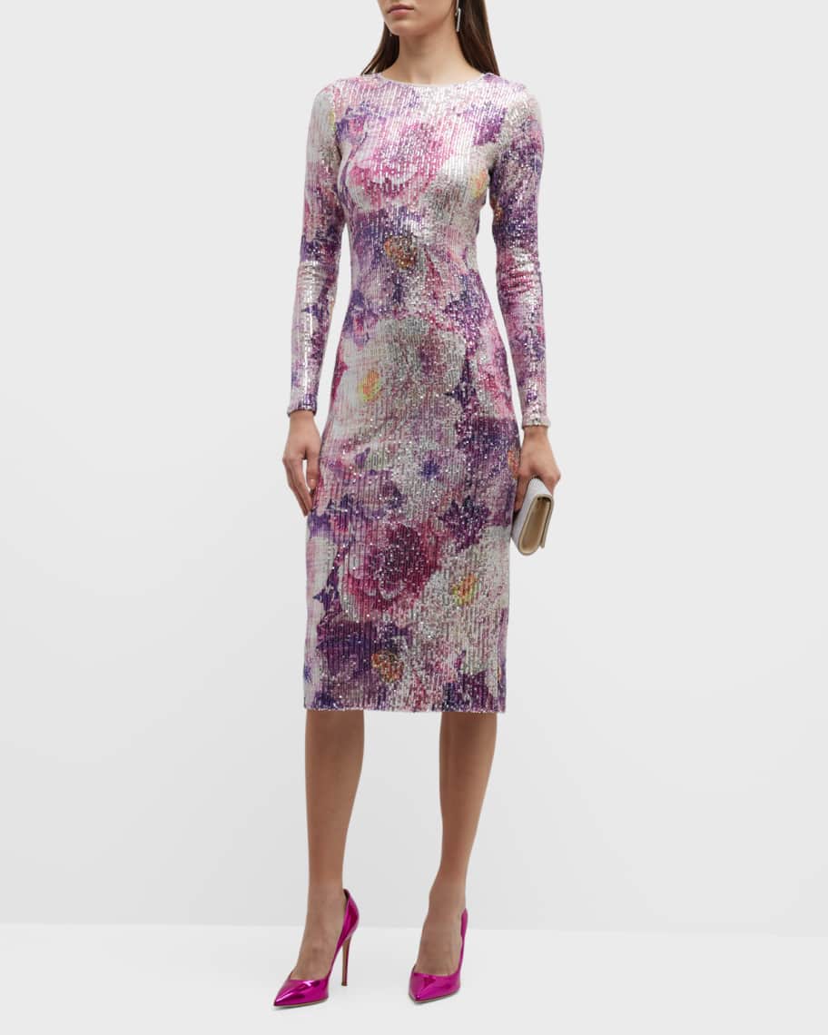 Le Superbe Kate Floral Sequined Midi Dress | Neiman Marcus