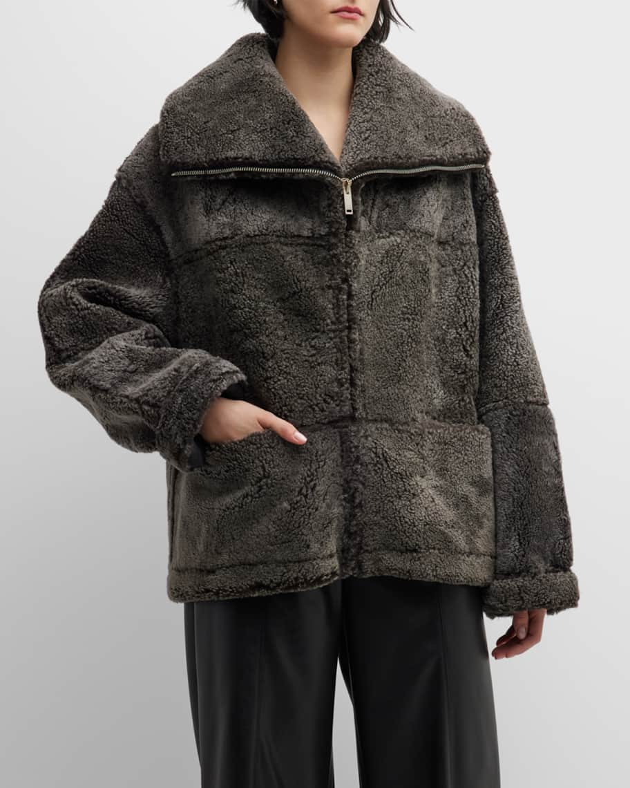 HALFBOY Montone Aviator Dyed Shearling Jacket | Neiman Marcus