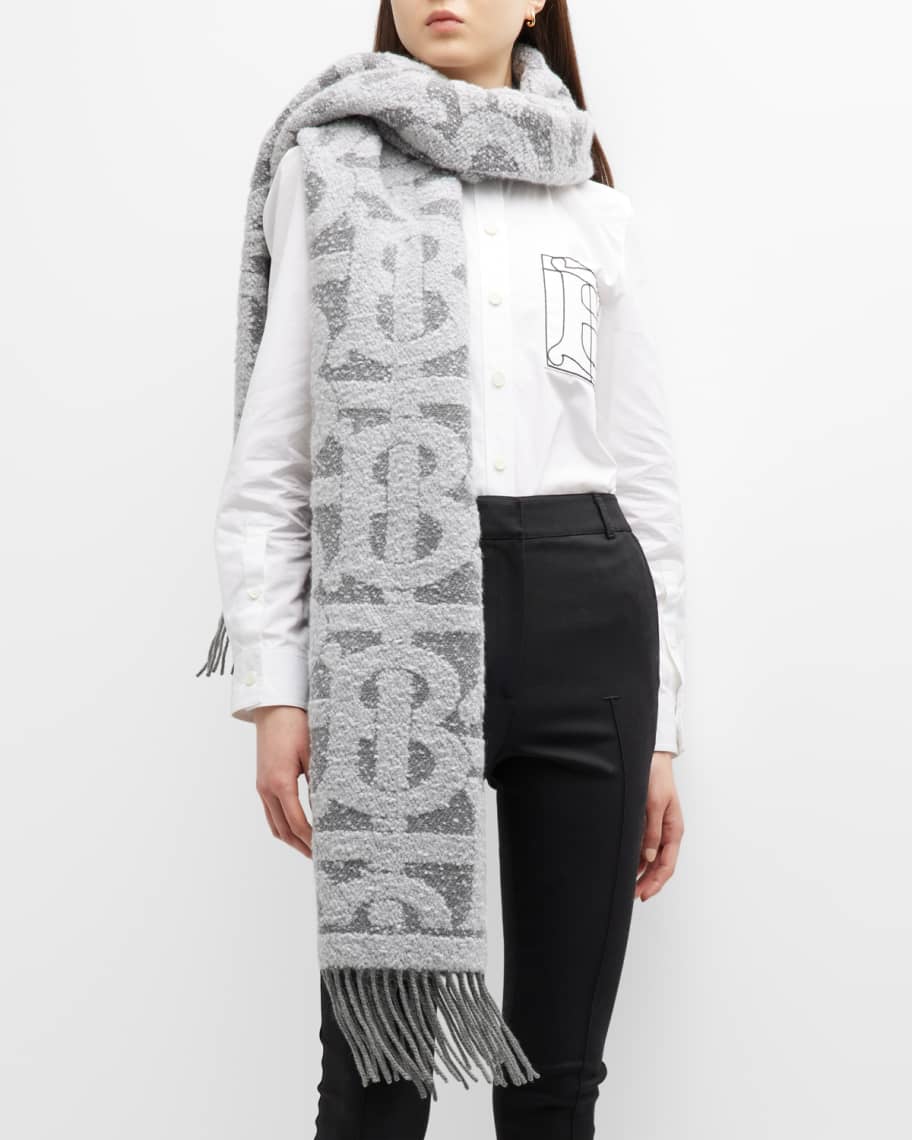 Burberry Cashmere Check and TB Monogram Scarf - Grey - One Size