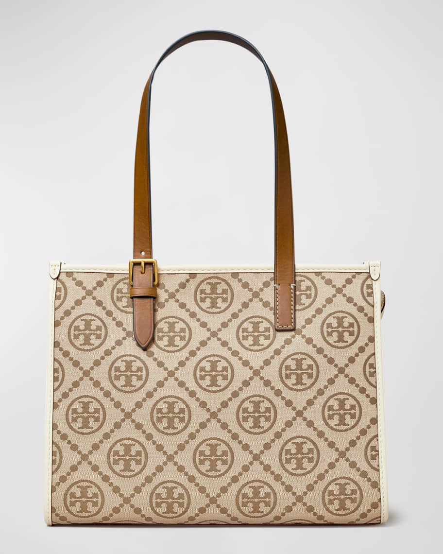 Tory Burch T Monogram Coated Canvas Tote in Brown