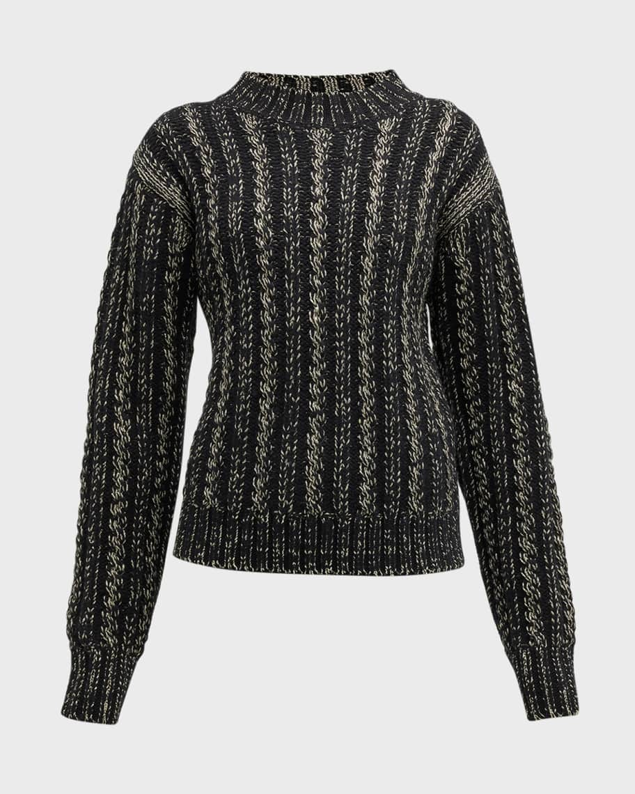 Blanc Noir Lurex Metallic Cable Knit Sweater Neiman Marcus