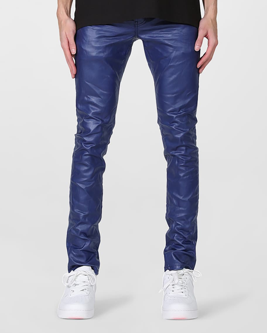 PURPLE Men's Patent Leather Coated Skinny Jeans | Neiman Marcus