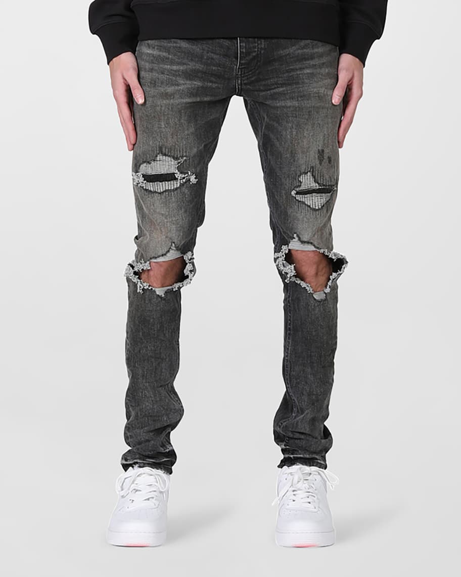 PURPLE Men's Washed Blowout-Knee Jeans | Neiman Marcus