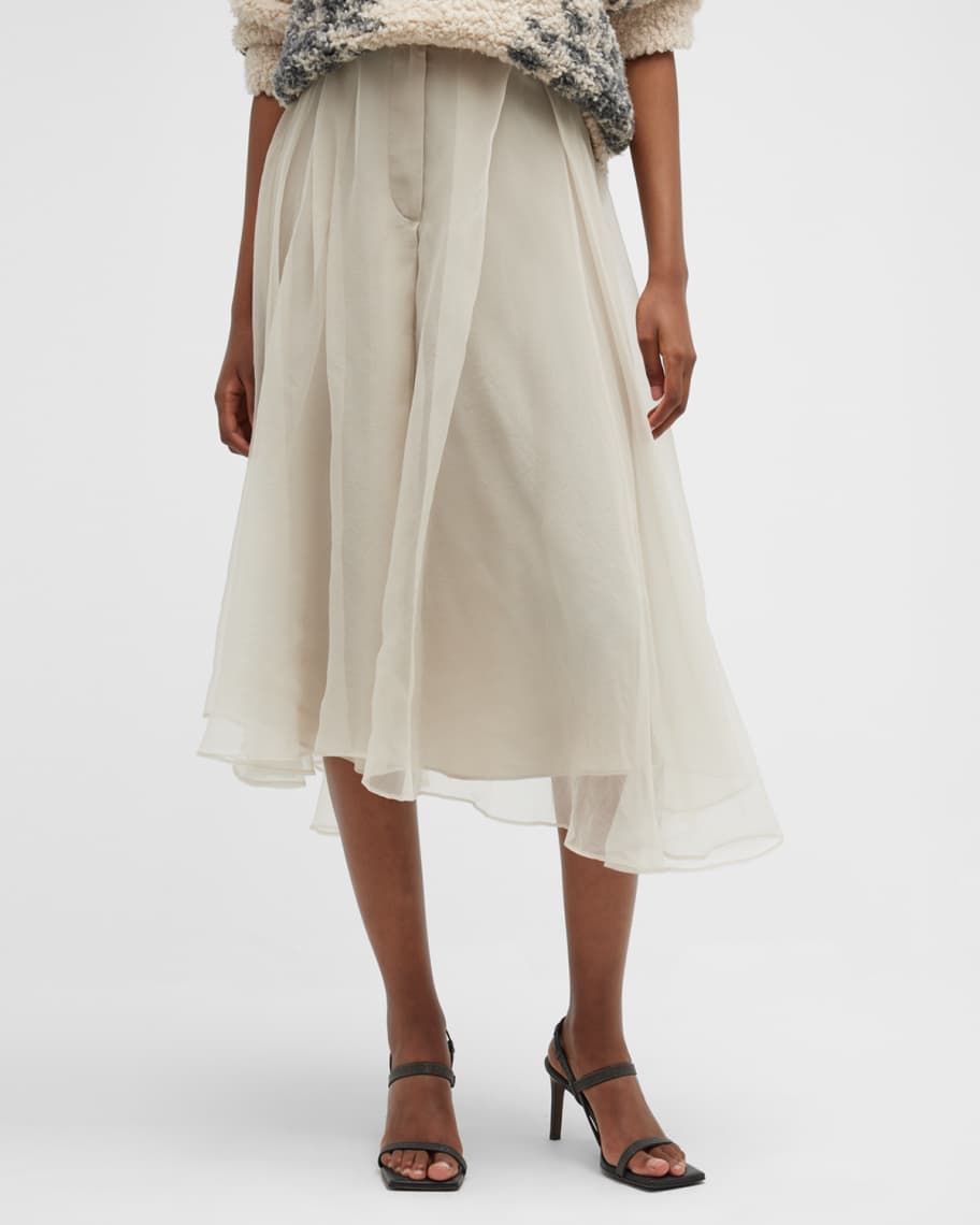 Brunello Cucinelli Asymmetric Silk Pleated Skirt | Neiman Marcus