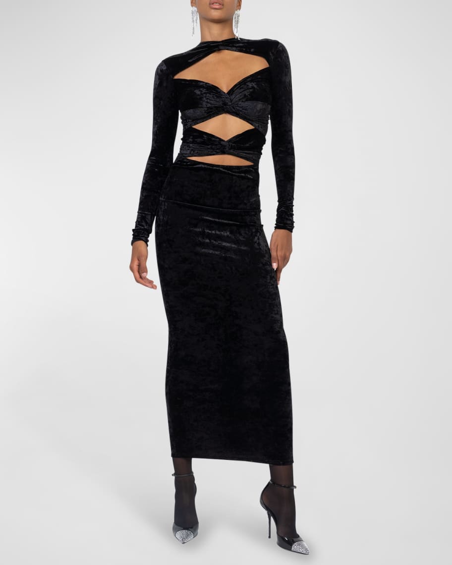 Ronny Kobo Normella Crushed Velvet Cutout Midi Dress | Neiman Marcus