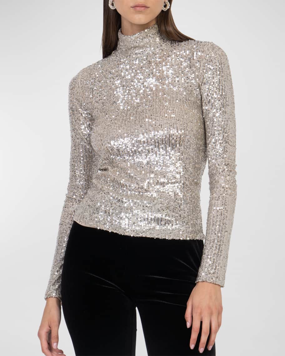Ronny Kobo Tivia LongSleeve Sequined Turtleneck Top Neiman Marcus